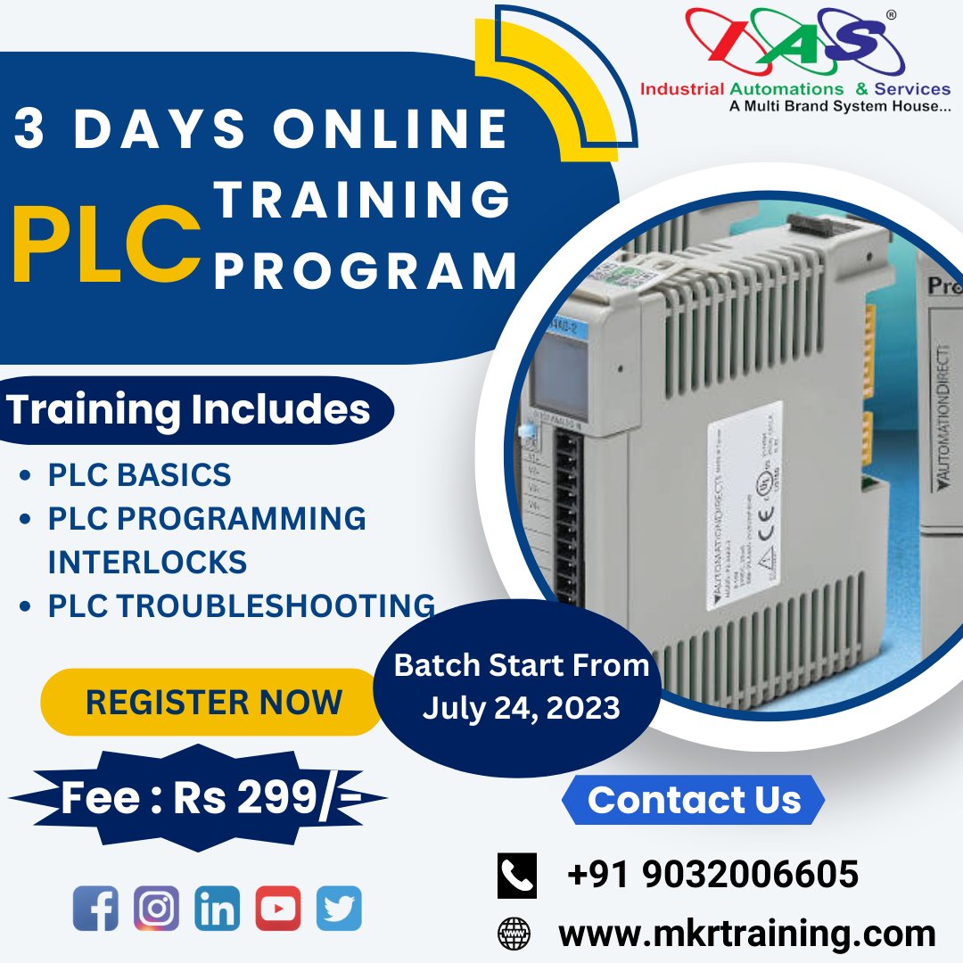 mkr_ias's tweet photo. PLC Automation 3 Days Online Training Program
MKR Industrial Automations and Services Pvt Ltd. is Conducting a 5 days Online Training Program on PLC (Programmable Logic Controller).
Register Here:
https://t.co/iwo8jFycXZ https://t.co/apnc9FCXOz