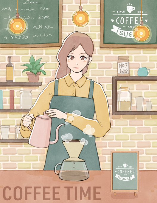 「brown hair cafe」 illustration images(Latest)