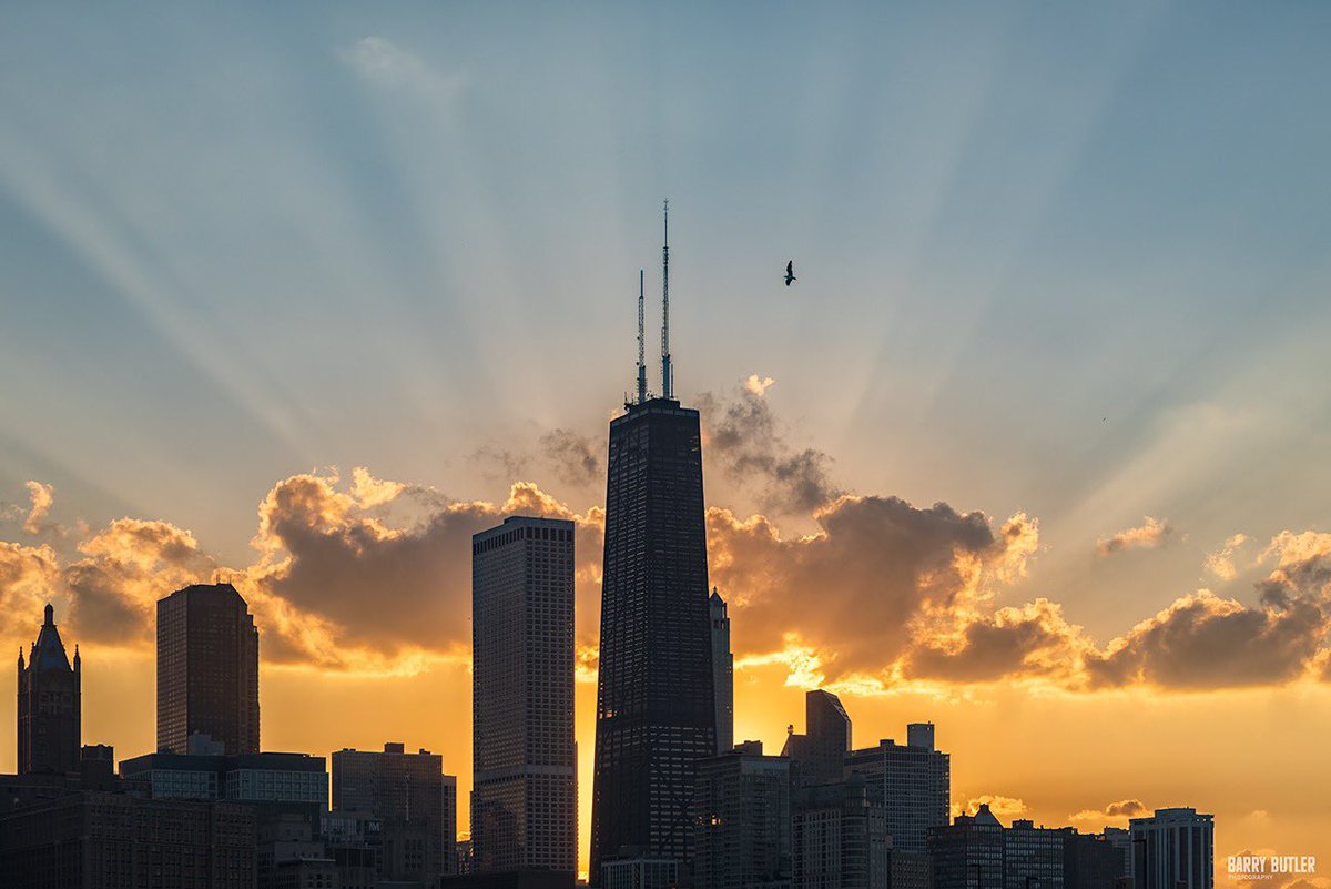 Crepuscular Rays provide the drama at sunset over the Hancock. Chicago on this day in 2016 on Turnback Tuesday.