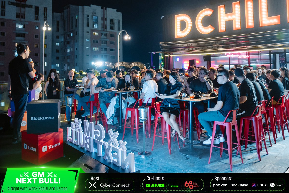 GameFi_Official's tweet photo. 🍾 GM NEXT BULL! Night date recap with @CyberConnectHQ @GameFi_Official @coin68 🍾

Spotlight last week was on GM Next Bull! - https://t.co/L0lf33yOnb was honored to be a Co-host & Speaker!

✨ Overwhelming with 250+ attendees, including leading Web3 experts
✨ Garnered extensive coverage from reputable partners
✨ Our guests were thoroughly impressed with every aspect of the event, from the flawless organization & Stunning venue to the captivating speeches, leaving us nothing but sweet compliments 🥰

Well, we’re on the edge of a new blasting-off era. Gear up for the upcoming events which promise to not fail you! ❤️‍🔥