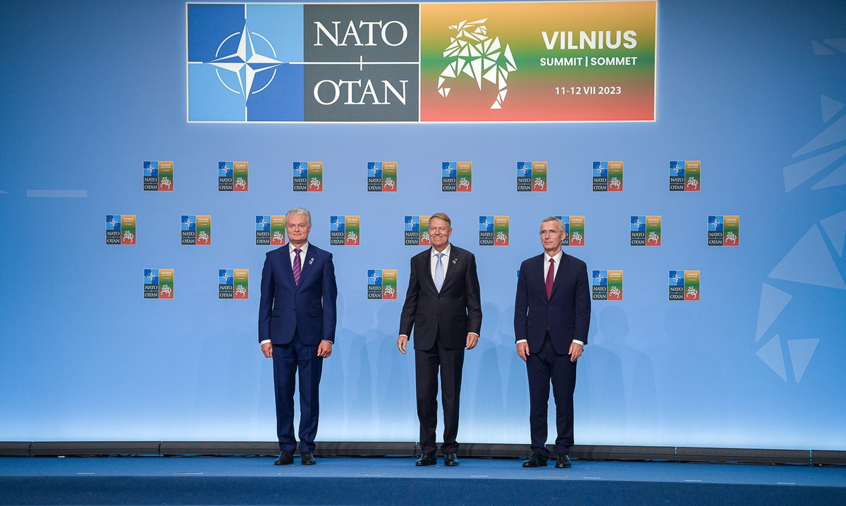KlausIohannis's tweet photo. In Vilnius🇱🇹, for a #NATOSummit where we'll take decisions to overcome current challenges &amp; make further steps to strengthen our deterrence&amp;defence on #EasternFlank, including at #BlackSea. We'll also upgrade NATO's relation with Ukraine🇺🇦. RO fully supports UA's NATO membership. https://t.co/rkPaFyfhFI