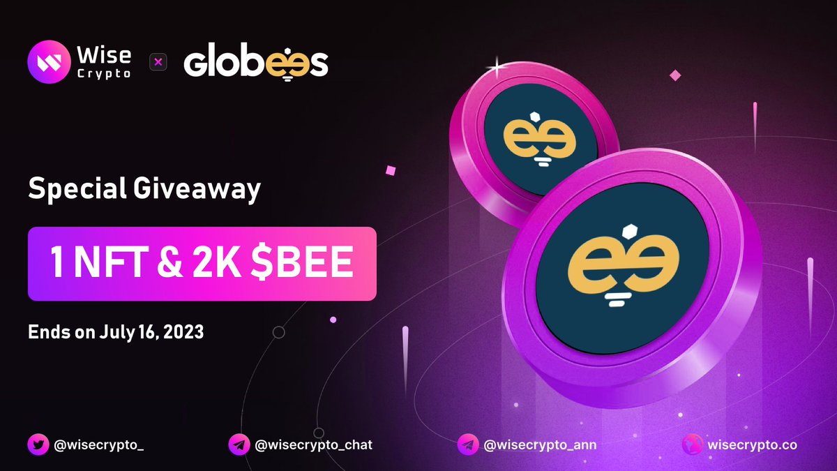WiseCrypto_'s tweet photo. 🥳 Wise Crypto X Globees Giveaway

🏆 Prize Pool - 1 NFT &amp; 2,000 $BEE 

To Enter
✅ Follow @WiseCrypto_ &amp; @Globees_Project
✅ RT &amp; Tag 3 Friends
✅ Complete Gleam https://t.co/aKcnMw9Chq

#Airdrop #Giveaway #Crypto #WiseCrypto #BEE https://t.co/CY2jwdYkTY