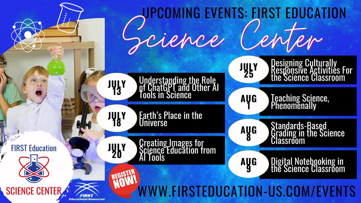 Are you looking for Science specific professional learning opportunities? Join us for these amazing sessions where we explore how to create curiosity and excitement within your science classroom! #SBG #NGSS #Science #FIRSTEducation firsteducation-us.com/events