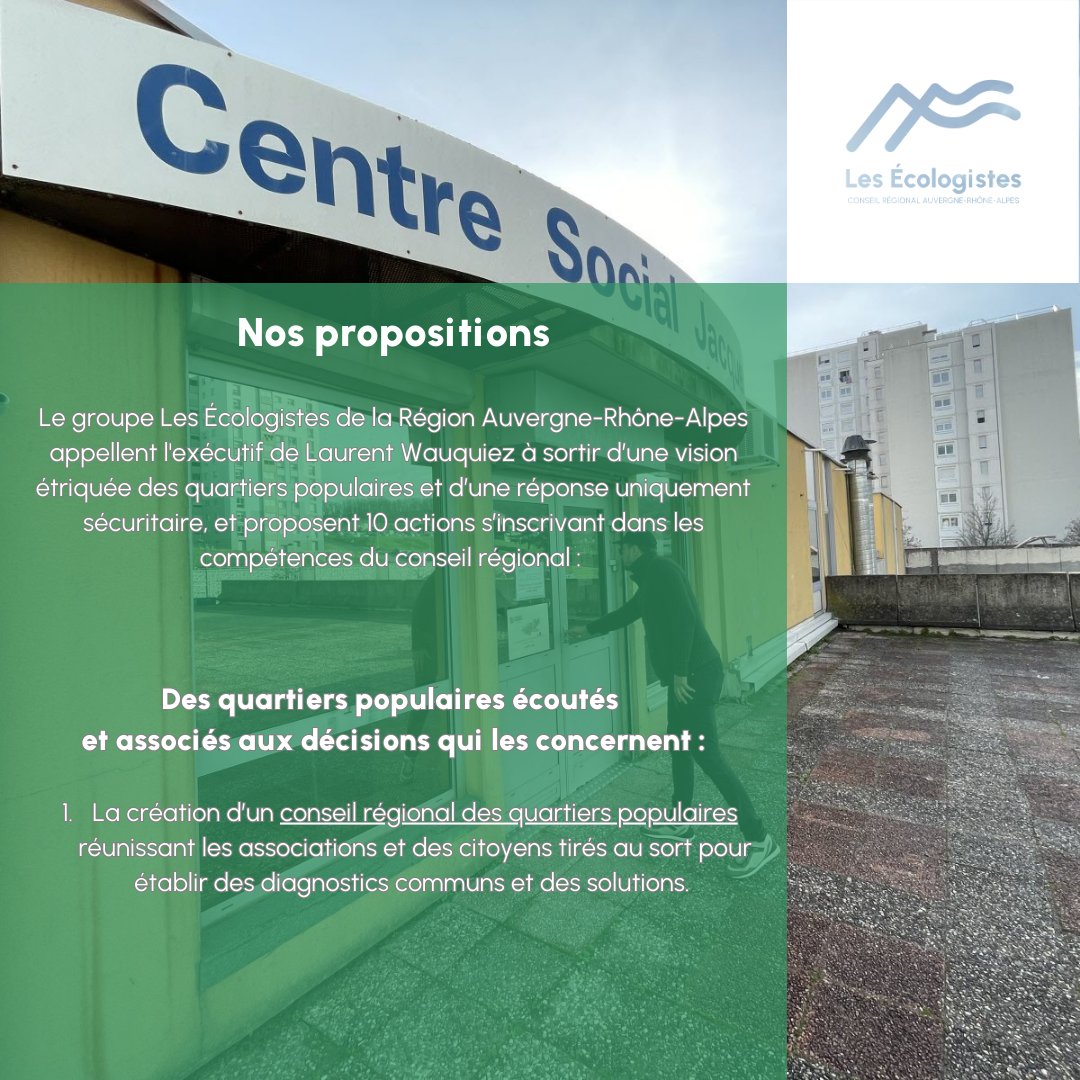 EcologieAuRA's tweet photo. Notre plan régional d'urgence pour les quartiers populaires, c'est 10 actions simples et dans les compétences du conseil régional, à mettre en place rapidement ⤵️
#PolVille #Quartierspop #emeutes #collterr https://t.co/9IKBJDRYoF