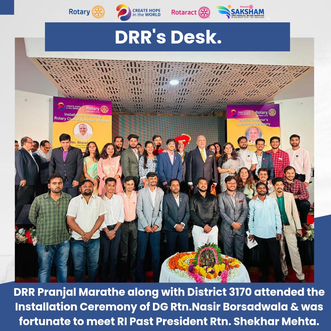 rotaract3170's tweet photo. Hello RID 3170! 

As we’ve begun with our new RIY 2023-24, leaders from RID 3170 attended the *installation ceremony of our beloved DG RTN NASIR BORSADWALA* in the presence of the *Past Rotary International President - RTN SHEKHAR MEHTA*🏅 

@Rotary @RotaryIndia https://t.co/dCLplp7Y6T