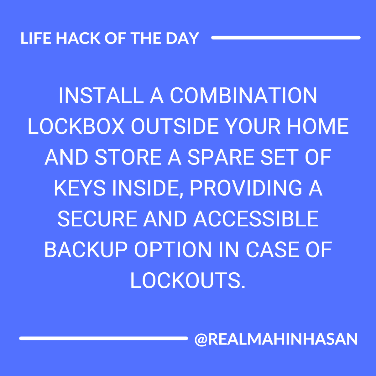 Keep a spare set of keys in a combination lockbox outside your home for emergencies. #SafetyHack #KeyStorage