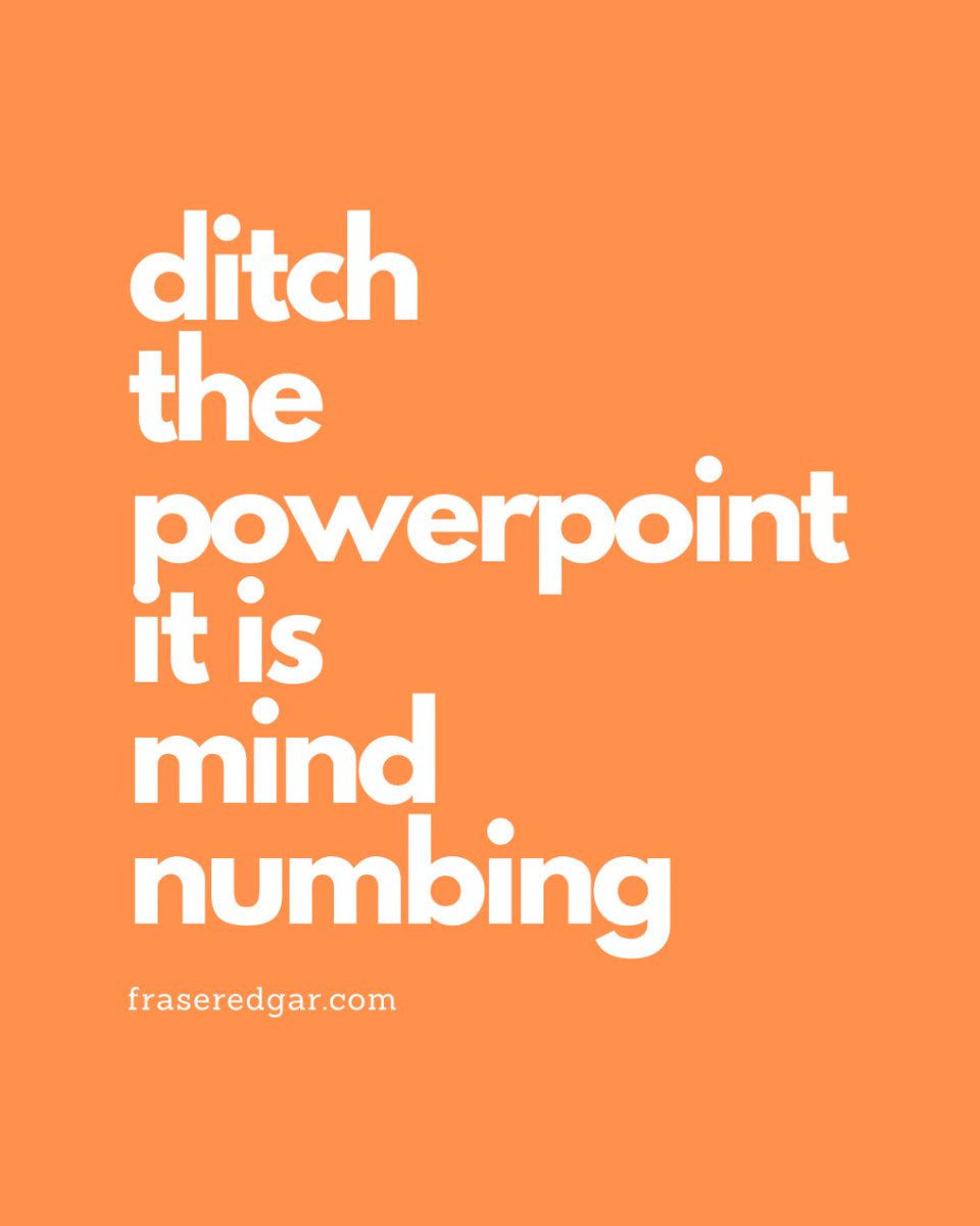 You know it’s just a safety blanket, right? It’s also not your script. Don’t be lazy and use it as a teleprompter. You know what you need to say.  Learn it. PRACTICE! You should only ever use PP to punctuate your presentation with singular, powerful images.#powerpointpresentation