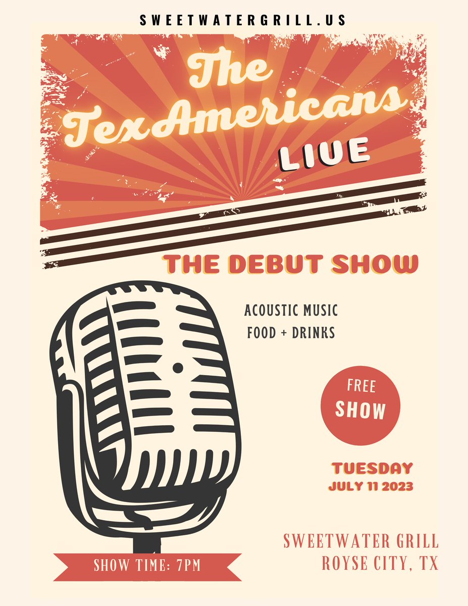 🔥🔥🔥TONIGHT🔥🔥🔥

The TexAmerican Trio is having their debut show with us tonight, featuring an American Idol finalist and other incredible talent, y’all come spend the evening with us🤘🏼