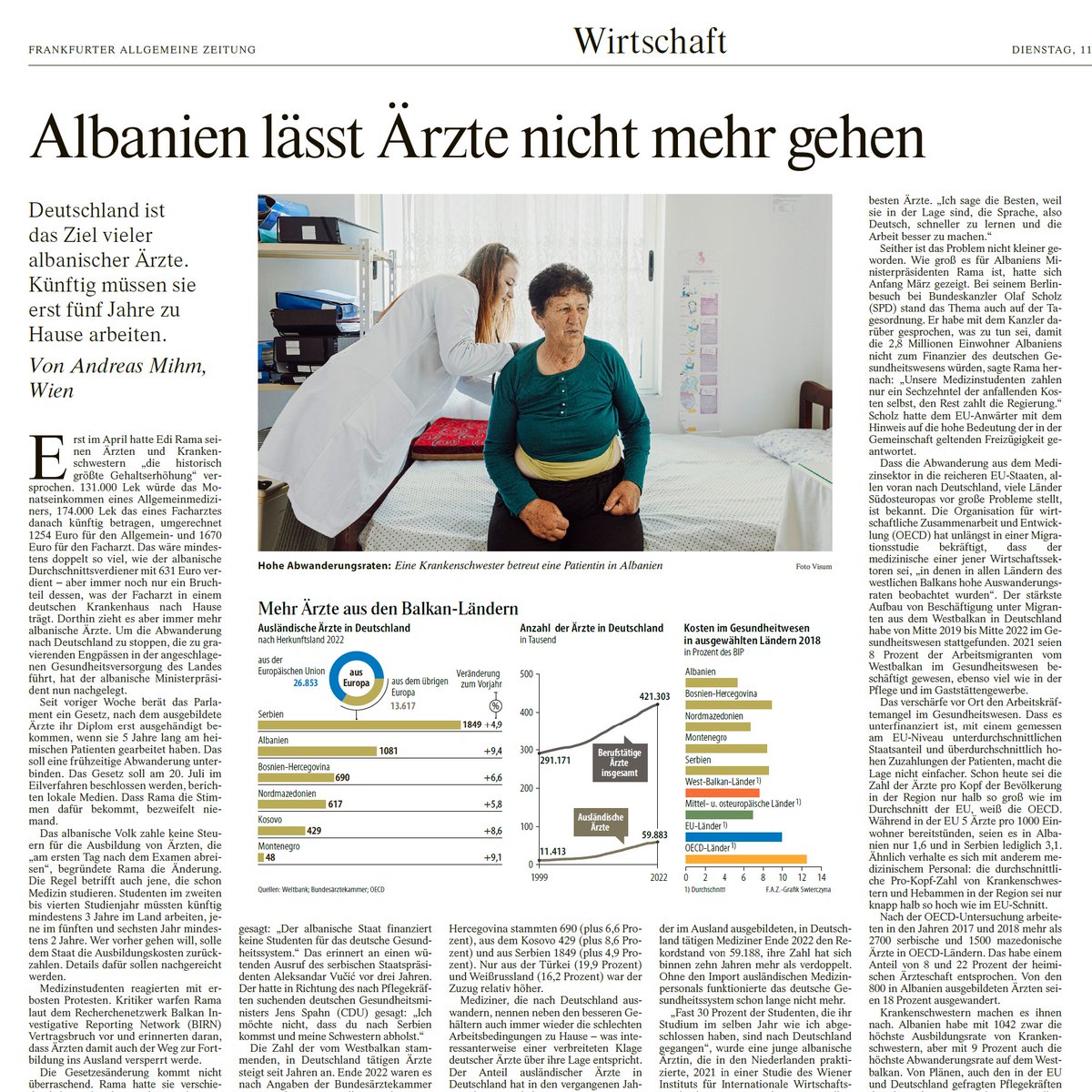 Die 'Frankfurter Allgemeine Zeitung' (@faznet) zitiert eine Studie von uns zur Abwanderung von Fachkräften aus Albanien.