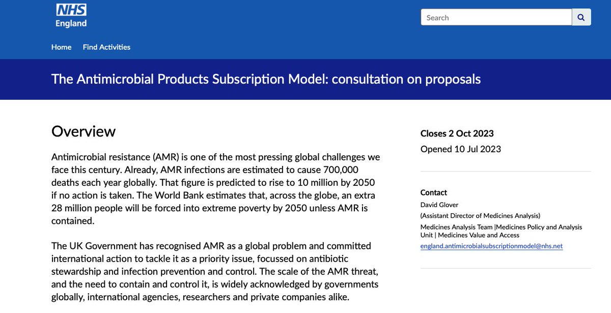 A chance to make your views known on @NHSEngland's proposals for a #subscriptionmodel for antimicrobial products! 💊💊

📢Public consultation now open:
engage.england.nhs.uk/survey/the-ant…

@NICEComms