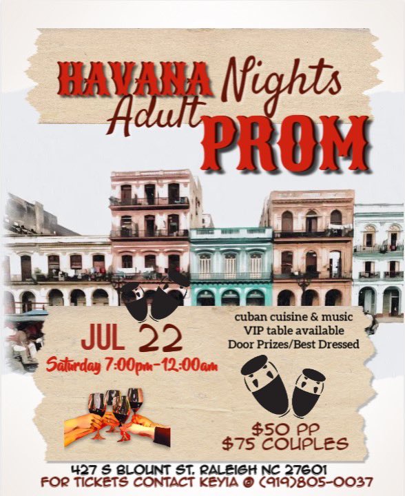 NCAPRI is bringing yall an Adult Prom with a twist, we added a Havana Nights theme to bring a little Spiciness to the Adult Prom Life... So let's spice up the night and have a great time..... eventbrite.com/e/nc-a-philip-… or Contact Keyia: 919-805-0037 #NCAPRI