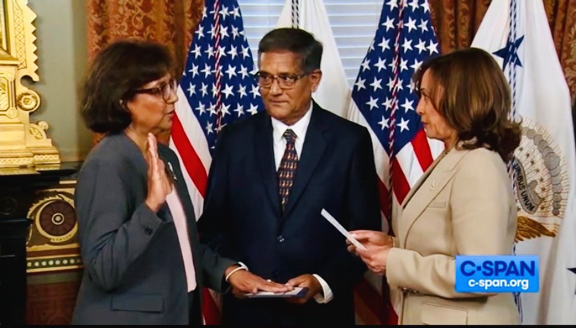 38 yrs after we arrived from India to the US, <a href="/VP/">Vice President JD Vance</a> swore-in my mother <a href="/geetaraogupta/">Dr. Geeta Rao Gupta</a> to Ambassador on Global Women’s Issues w my father holding her copy of U.S. constitution. SO much work to do 🇺🇸, but it was inspiring day for women/girls around the 🌍 &amp; for immigrant families ♥️