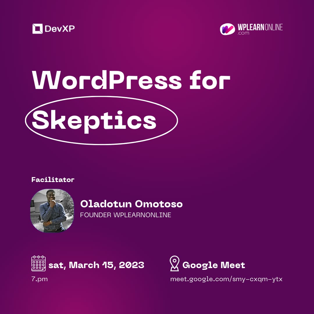 devxponline's tweet photo. Join us for an eye-opening webinar, "WordPress for Skeptics," designed specifically to address your concerns and showcase the power of WordPress. 

Join us on Sat. JULY 15, 2023

link : https://t.co/5xiNNzh5YB https://t.co/prNvJIlePY