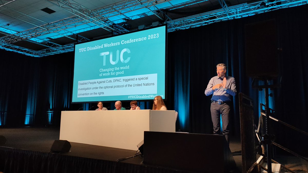 TUCEquality's tweet photo. Ann Galpin @NUJofficial and @EllenClifford1 speaking on our panel on the rights of disabled people. 

Ellen is sharing her work on the UN Convention on the Rights of Disabled People shadow report to evidence the experiences of disabled people's human rights in the UK https://t.co/vRMv5OyWfC