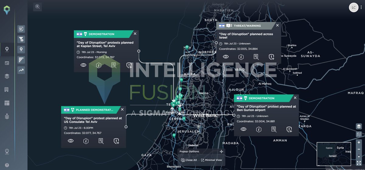 IntellFusion's tweet photo. Some of the major #DayofDisruption incidents in #Israel included the protest at Ben Gurion Airport.
Police have used water cannon and horse charges at the main protest on Kaplan Street in Tel Aviv, and the head of the Histadrut Union has threatened a strike. https://t.co/oHuPnOCPGt