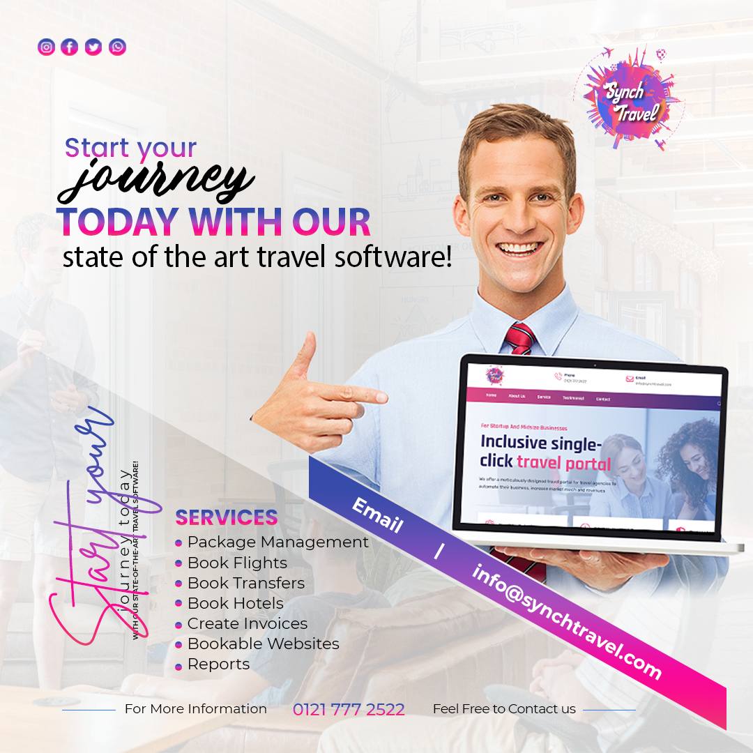 start journey with Synch Travel
#TravelCRM #travelsoftwaresolutions #b2bbookingsystem #travelportal #travelmanagementsystem #TravelCRM #tourbookingengine #umrahsystem #itsolution #Travel