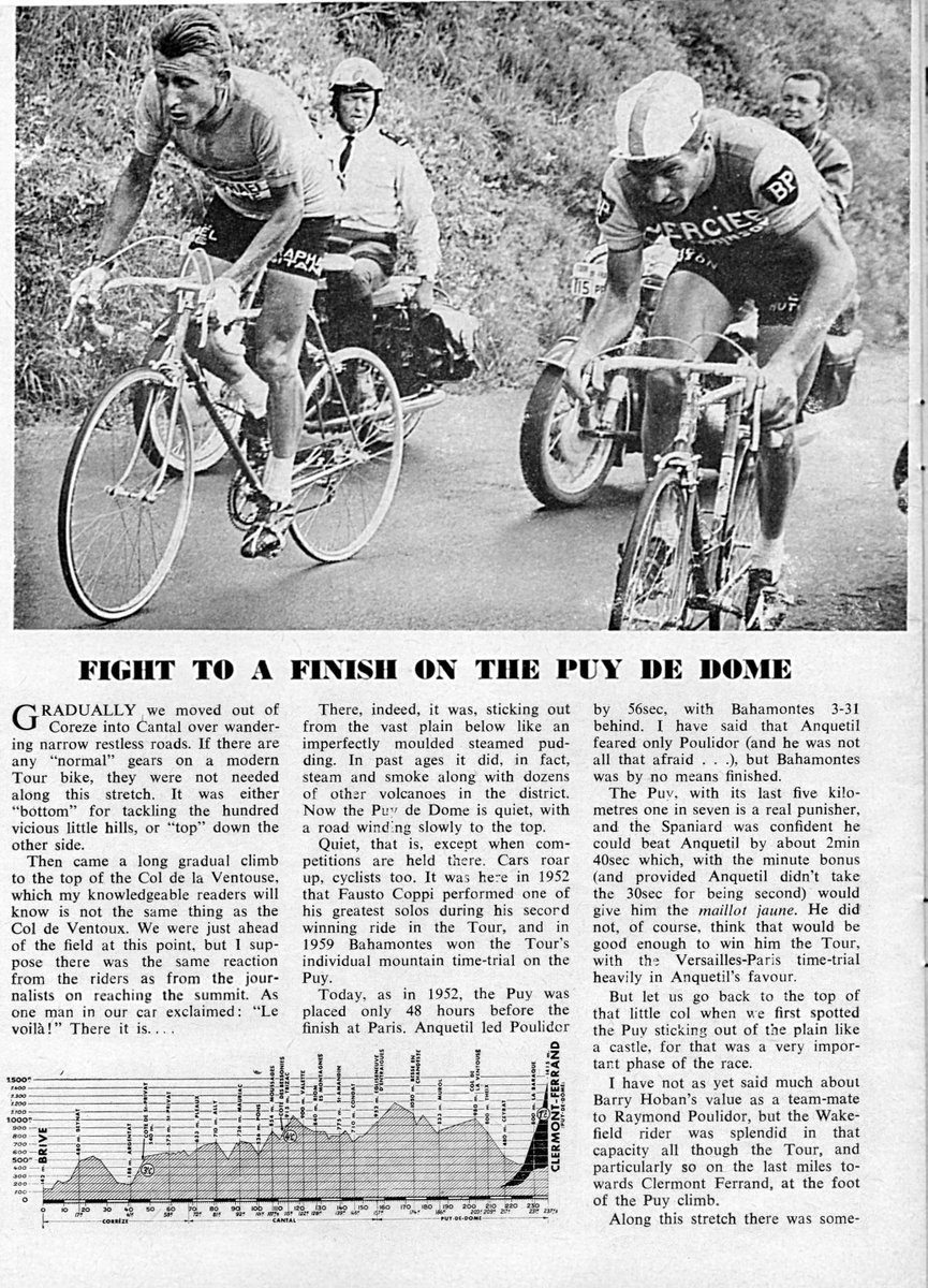 yellow52's tweet photo. "Fight to a finish on the Puy de Dome" - one for cycling memorabilia nerds. A few yrs ago I won an ebay stash including '64 TdF edition of Sporting Cyclist, featuring this write up of the Puy de Dome stage #TDF2023 #TDF1964 https://t.co/eajbDS8mCh