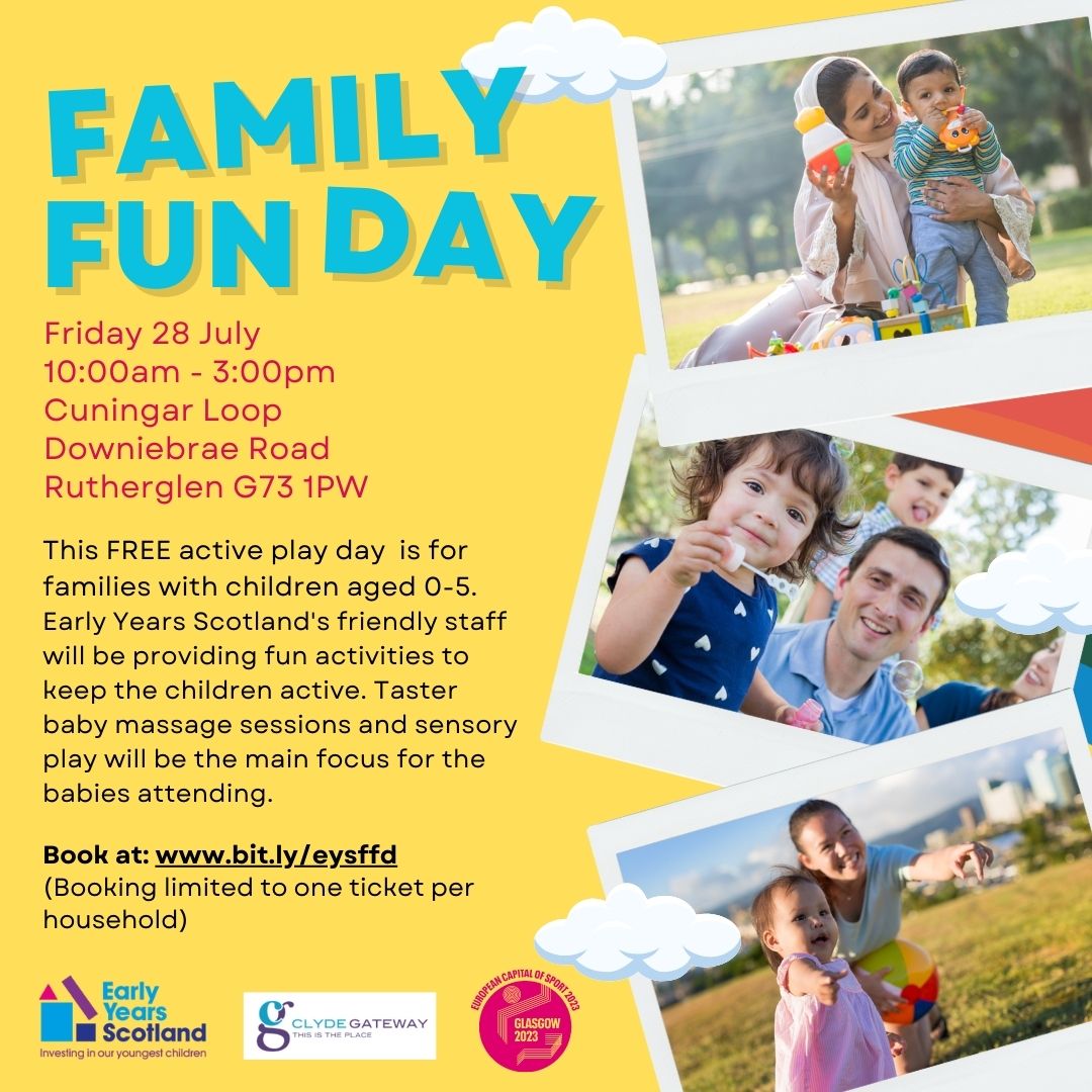 Who's coming along to our FREE Family Fun Day in Glasgow on Friday 28 July? Our lovely team will be on hand to provide a range of fun activities for the children, along with baby massage and sensory play.

Book your free place now at 👉trybooking.com/uk/events/land…