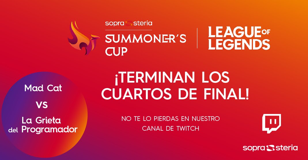 SopraSteria_ES's tweet photo. 🐉 Último partido de cuartos de final de la primera edición de la Summoner's League de #SopraSteria. 

Hoy a las 17:30h, ven a ver las habilidades en e-sports y el trabajo en equipo de nuestros colaboradores.

Te esperamos en Twitch: https://t.co/UGI5g8lxfL https://t.co/LVRapr899T