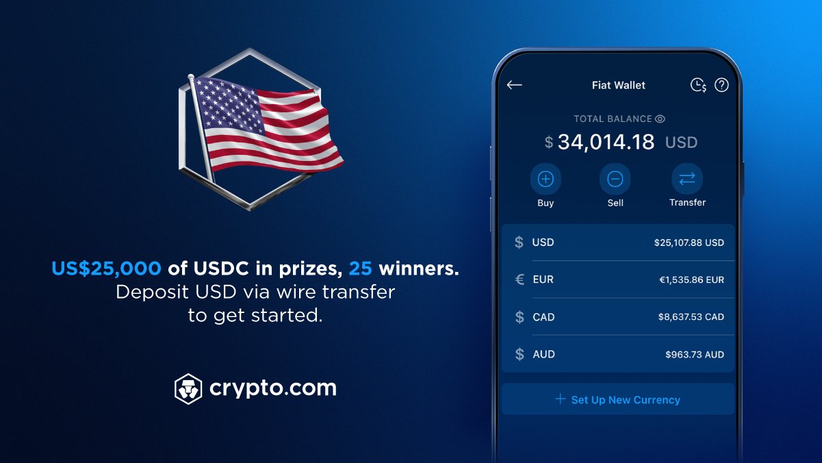 Crypto.com в X: „[US Only] 🇺🇸 Get a full deposit bonus worth US$1,000 1️⃣  Deposit US$1,000 via wire transfer 2️⃣ Net buy US$1,000 of any crypto using  USD 🔥 25 users will