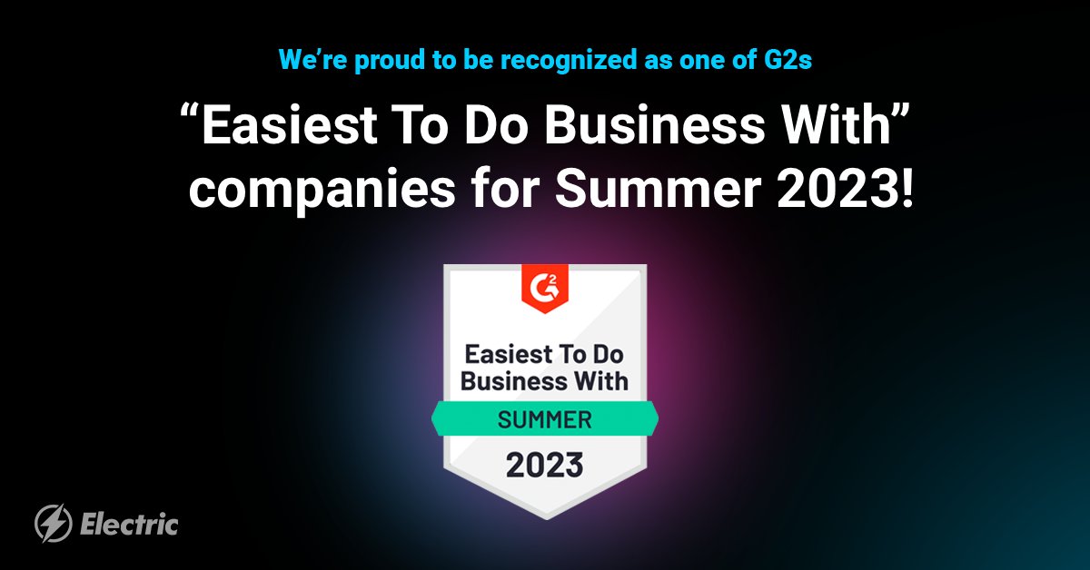 Electric_AI's tweet image. We’re proud to be recognized as one of G2's “Easiest To Do Business With” companies for Summer 2023! 

If you’re a midsized company looking for lightning-fast IT support, find out how Electric can help you: ow.ly/FKwn50P64CZ

#Electric #ITManagement #makeITeasy #IT #G2