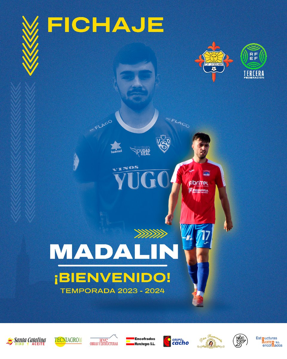 FICHAJE | Madalin @madalinfr7 
🟡 Madalin, extremo de 25 años con mucha experiencia procedente del CD Villacañas.
🗣 Jugó en #SegundaRFEF y play-off con CD Quintanar del Rey.
💙 ¡Esperamos que nos des muchas alegrías!
#CFLaSolana #TerceraRFEF