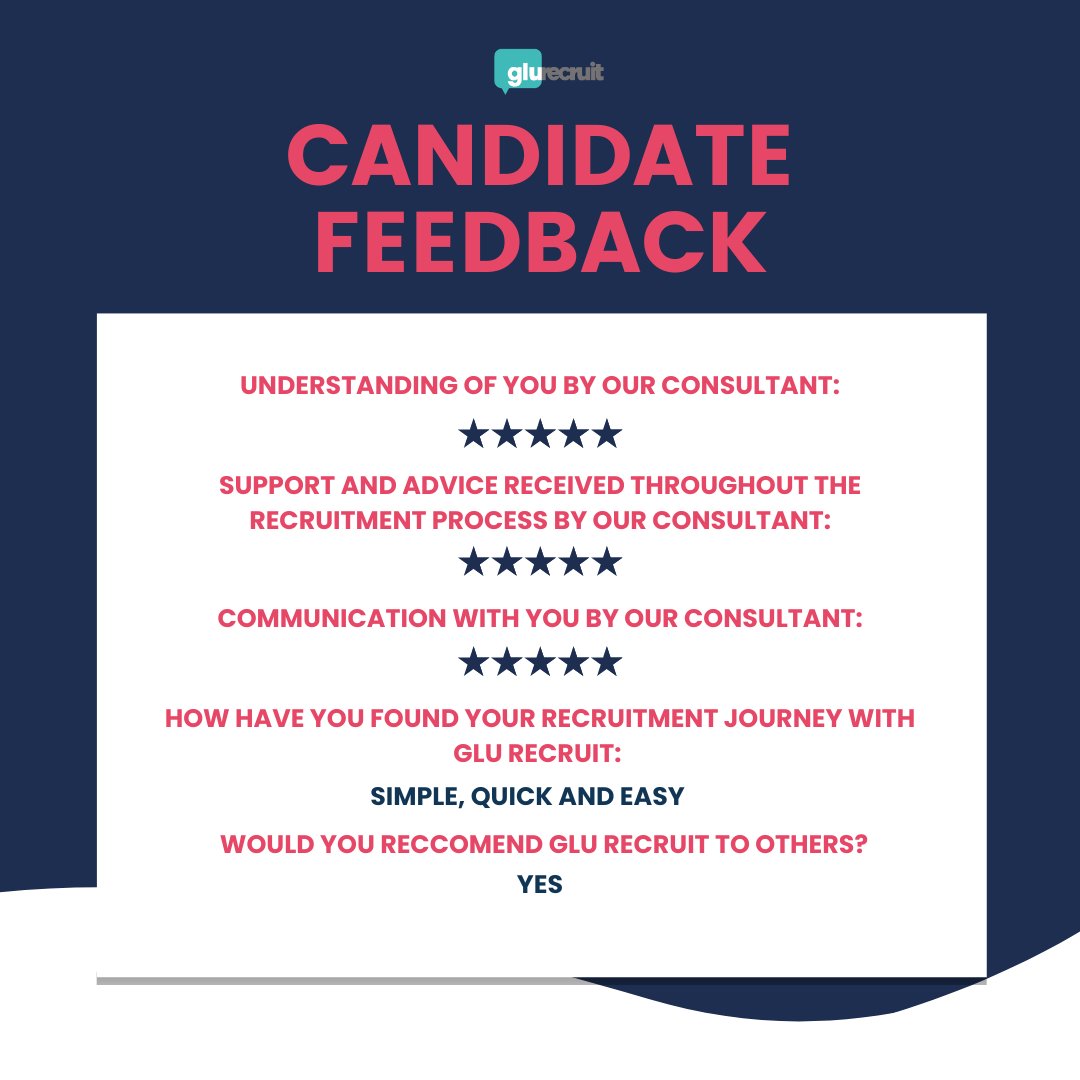 glu_recruit's tweet photo. TESTIMONIAL TUESDAY! 📣

We ask the candidates we place to rate the below out of five, five being the highest. One candidate praised our recruitment consultant, Duane's, positive attitude and willingness to help! Five stars all around; well done Duane! 

#candidatefeedback https://t.co/wZlxp2IrLU