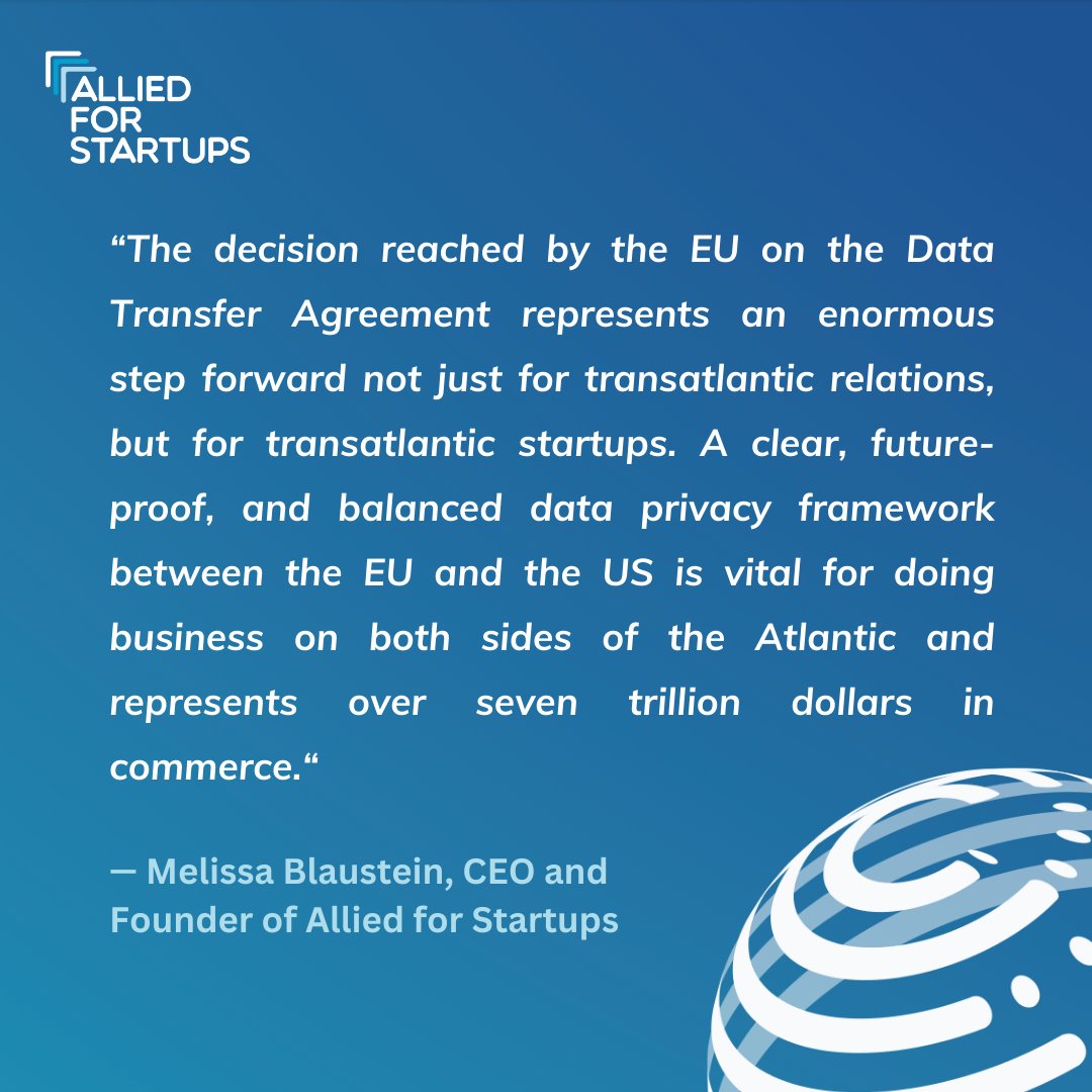 📢 Press Release

The new EU-US Data Privacy Framework is a major step towards startup-friendly transatlantic #DataTransfers. 🇺🇸🇪🇺

Read more here ➡️ ow.ly/ACWW50P8rzR