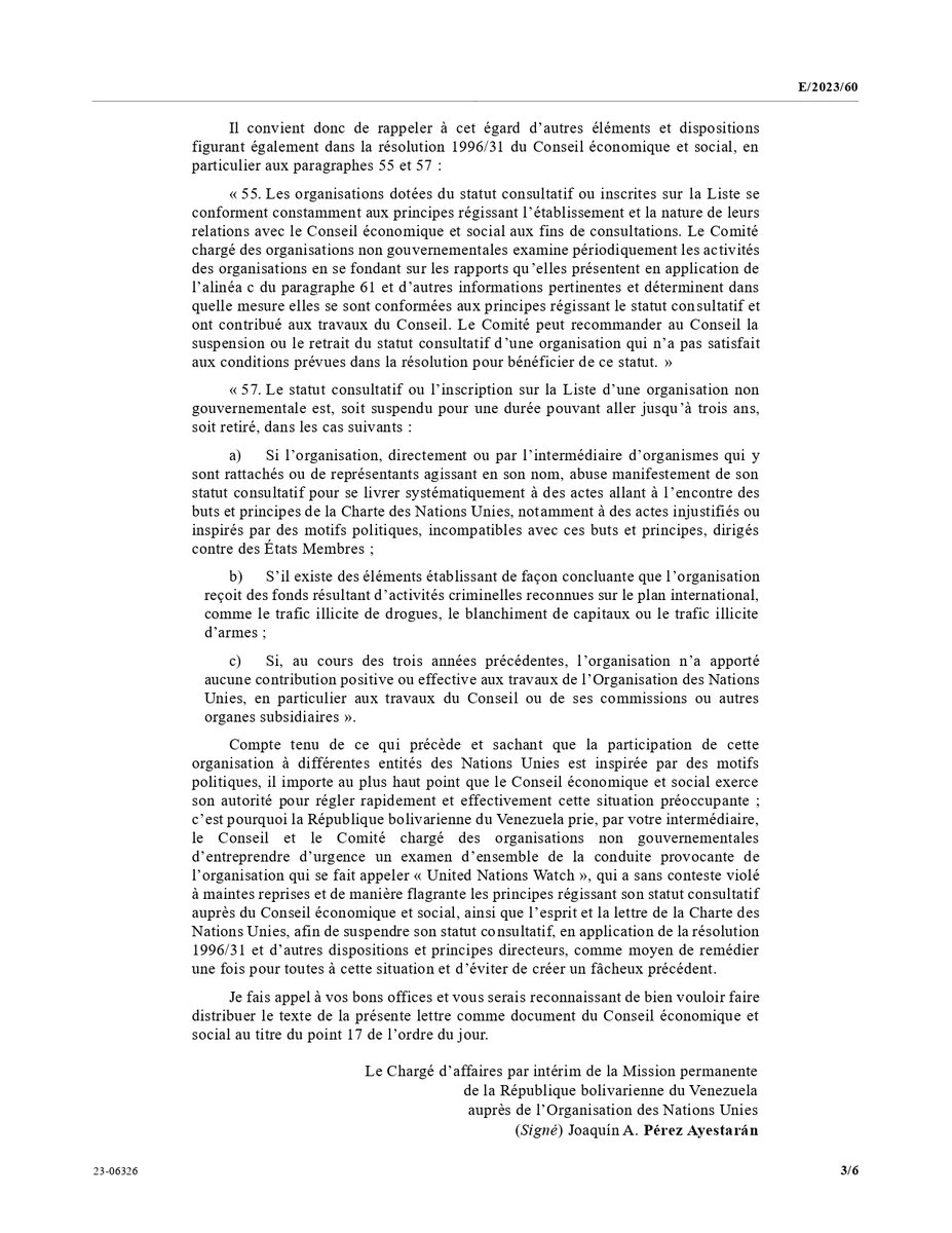 UNWatch_fr's tweet image. 🚨En mars dernier, nous avons invité l'ancien prisonnier politique vénézuélien @leopoldolopez à prendre la parole au Conseil des droits de l'homme de l'ONU.
En représailles, le régime de Maduro a lancé une procédure pour faire annuler notre accréditation. undocs.org/E/2023/60