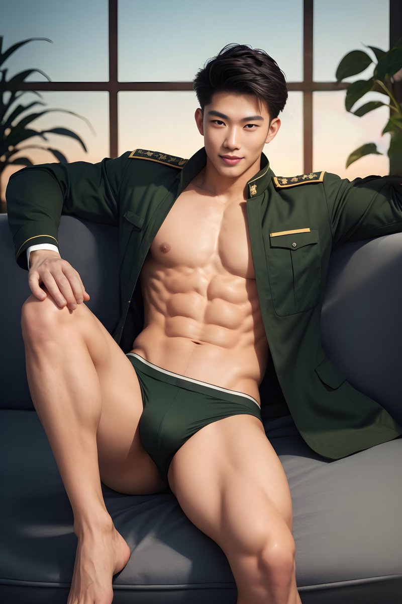 HandsomeManAI's tweet photo. Salute to our AI models in military uniform! Their Asian charm is irresistible #AILookbook #AsianCharm #MilitaryUniform https://t.co/LhzMbzEhlr