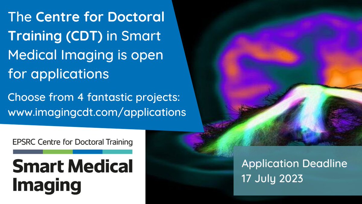 📣Are you looking to be part of the next generation of medical imaging experts and undertake world leading research with close links to industry and the NHS? Just one week left to apply to join the CDT in Smart Medical Imaging. For more info & to apply: lnkd.in/eMYtcBR