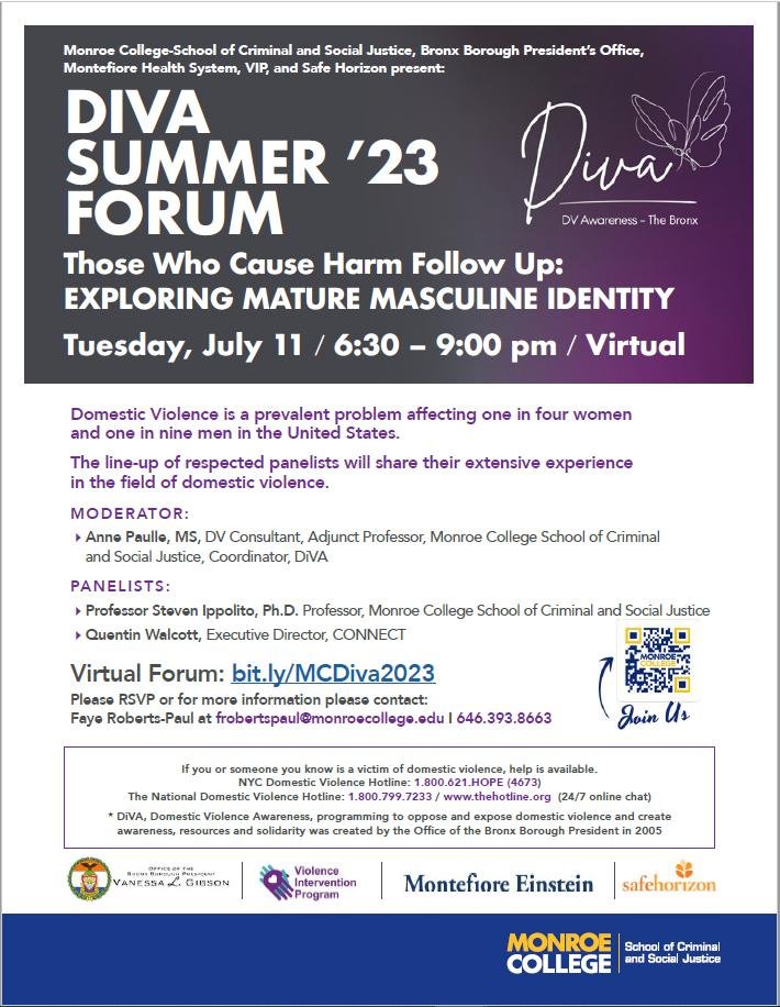 Domestic violence is affects 1 in 4 women and 1 in 9 men in the US. Join us today at 6:30PM EST for the Diva Summer ‘23 Forum: Those Who Cause Harm Follow Up: Exploring Mature Masculine Identity ft. CONNECT Exec Director <a href="/quentinwalcott/">Quentin Walcott</a> as a panelist. bit.ly/MCDiva2023