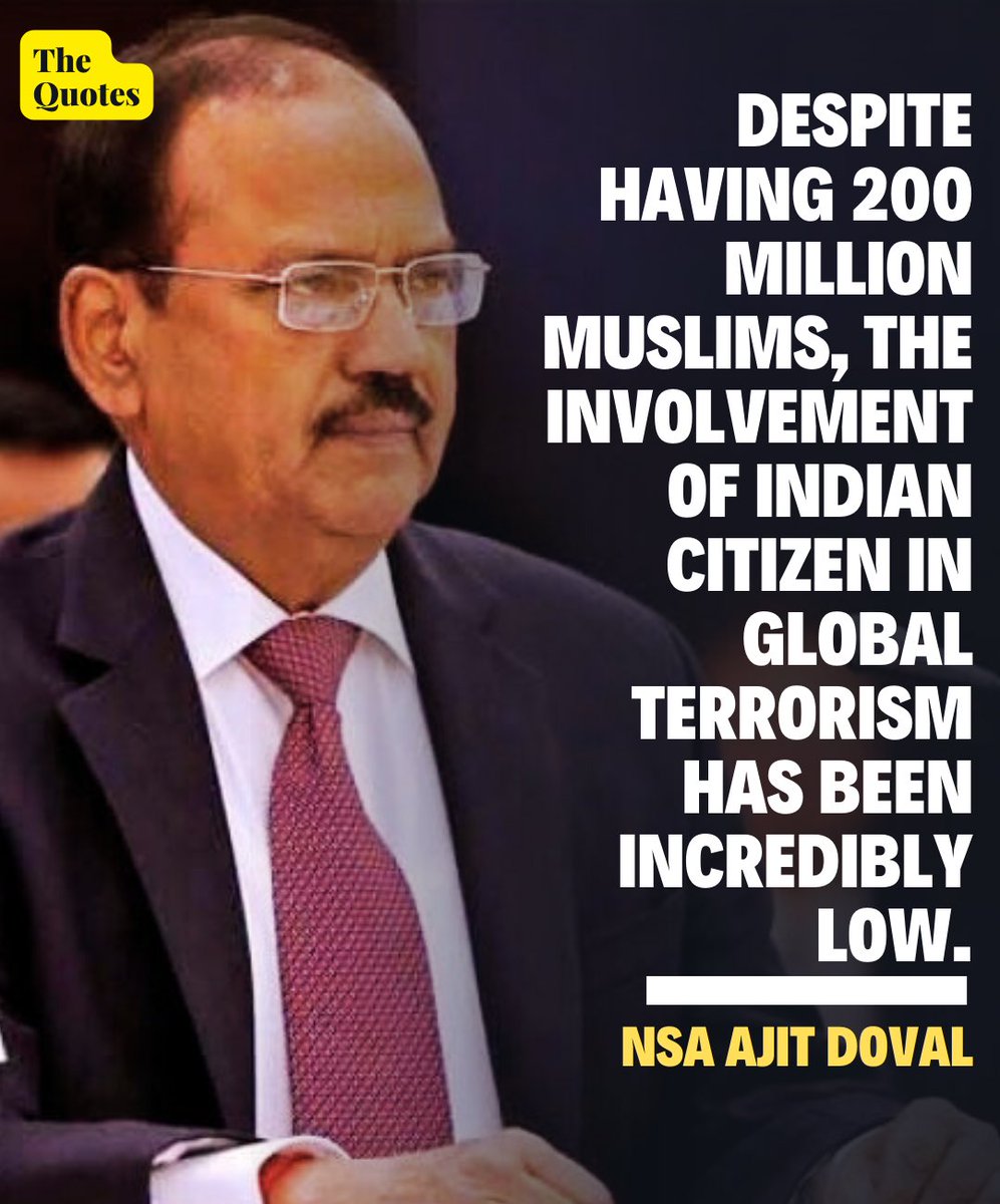 TheQuotesLive's tweet image. While addressing an audience at Islamic Cultural Center in New Delhi, National Security Adviser Ajit Doval made some notable remarks on the status quo of Muslims in India. 
Follow @thequotes_digital for more updates coming your way 👆
#muslims #india #Latestdevelopment