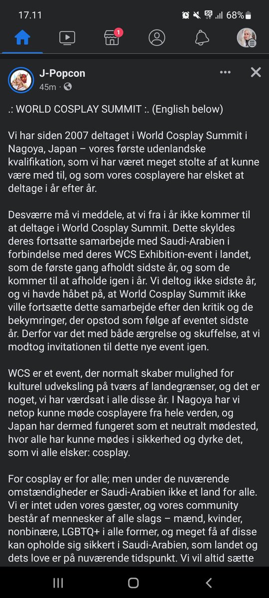 ReneeKami's tweet photo. J-Popcon is officially withdrawing from World Cosplay Summit due to the companies involvement with Saudi Arabia.
There will be no Danish qualifiers as of this year. Danish cosplayers attending WCS events will be doing it of their own volition. https://t.co/LISTPsyKVM