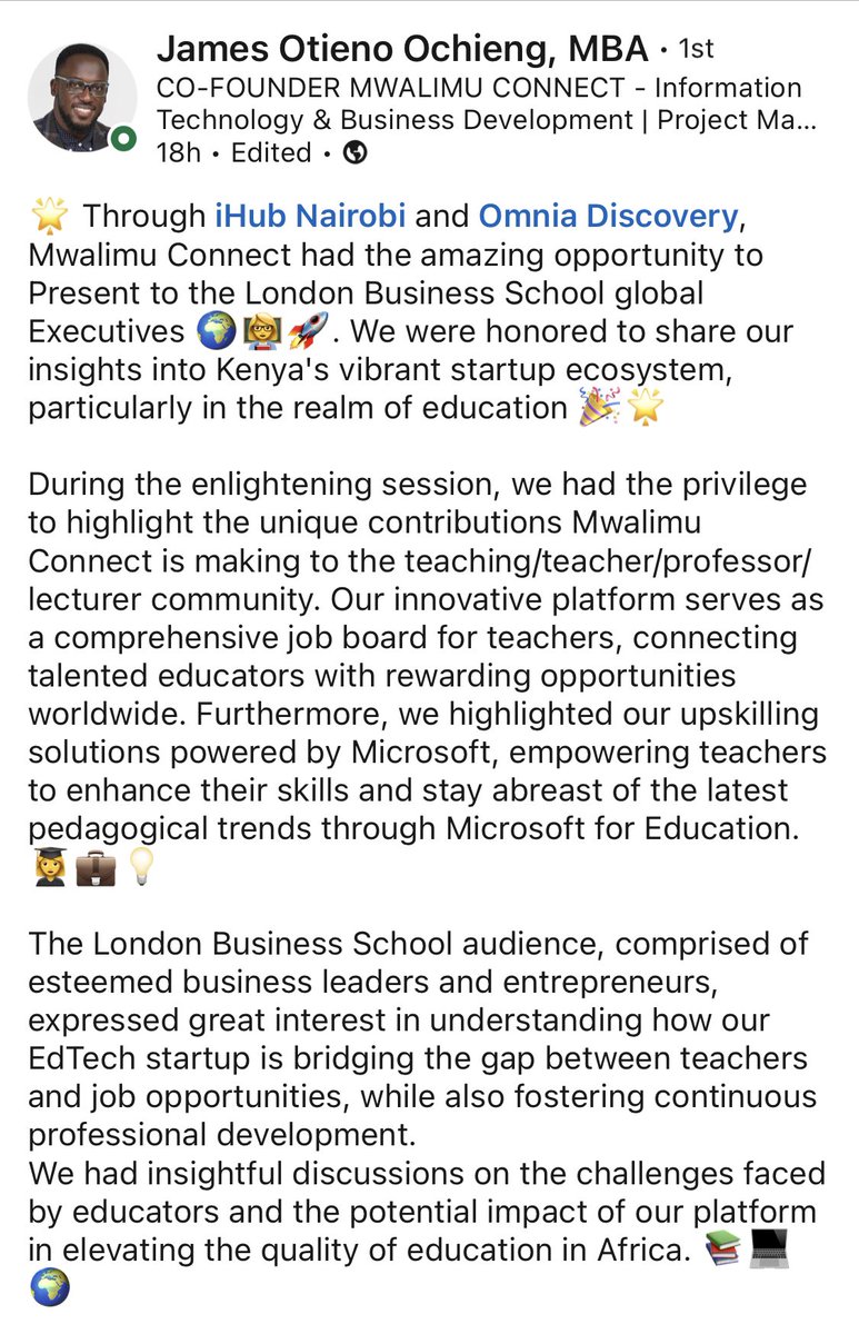Mwalimu_connect's tweet photo. Kenya’s largest Teachers Job’s Board has partnered with @msft4startups to impact the lives of teachers by linking them with Teaching jobs in Schools through our platform https://t.co/Mqwrb022QE https://t.co/zG4cY6z1wW