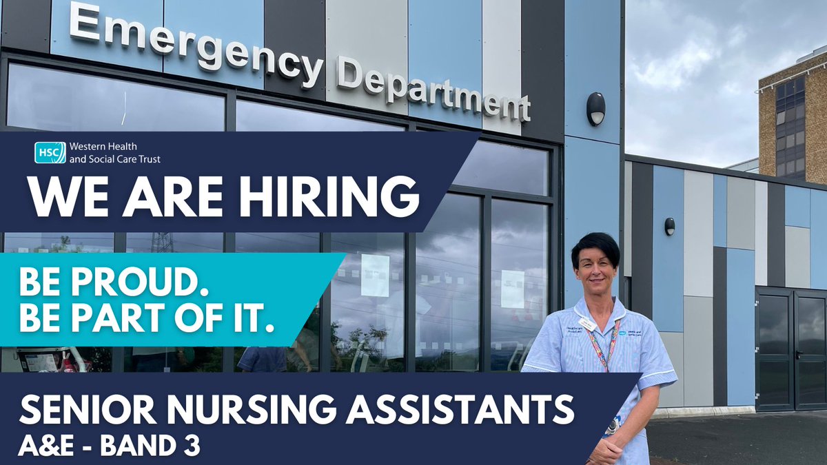 The Western Trust are seeking applications for Senior Nursing Assistants (Band 3) based in A&E in Altnagelvin Hospital & South West Acute Hospital. Permanent full-time / part-time and 'as and when required' contracts available. Apply online today: 👉 bit.ly/SeniorNursingA……