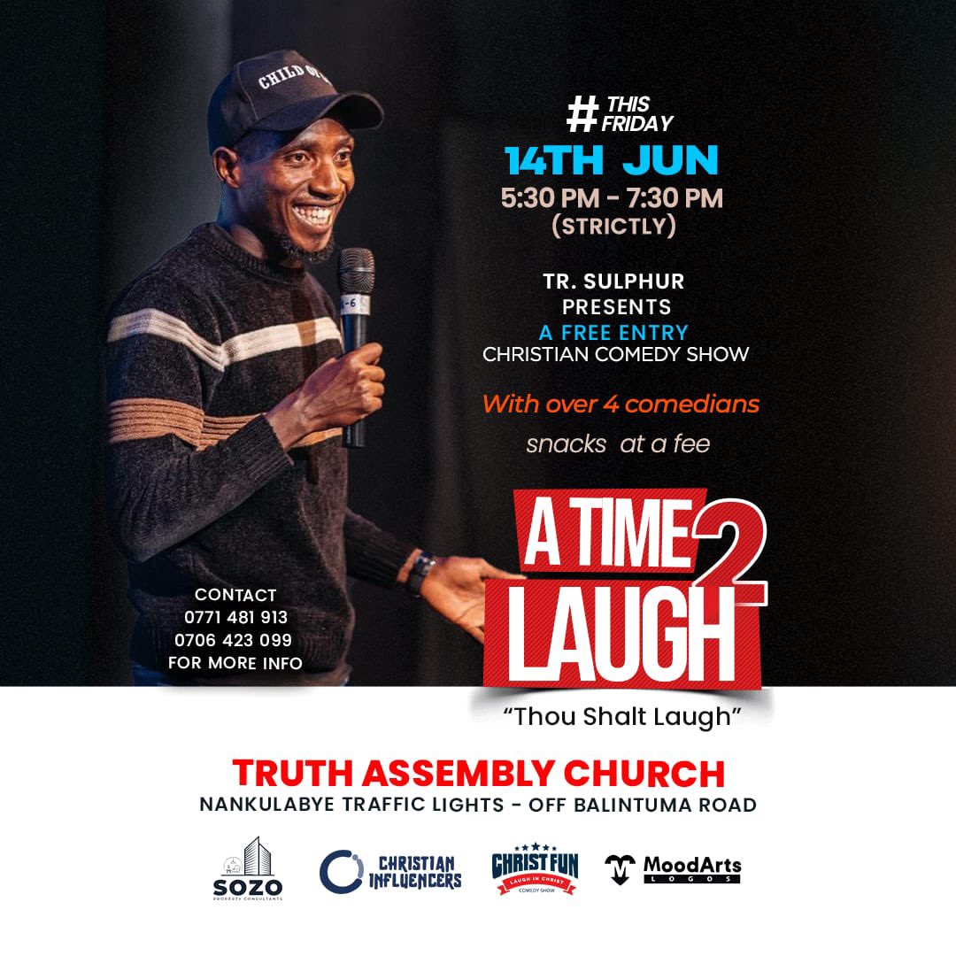 Hello beloved! Another opportunity to be invited for my wedding.
Happening this Friday. E Nakulabye market traffic lights 🚦 @truthassembly1 church Ku Rooftop.
Free entrance.
Make your reservations now! We’ve like 10 seats 💺 left.
#GiveThanks9 #ATime2Laugh #ThouShaltLaugh