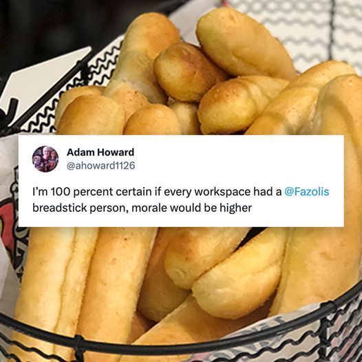 Hilarious, and not too far off 😂🥖#employeemorale #employeeengagement #EmployeeEngagement #fazolis #breadsticks