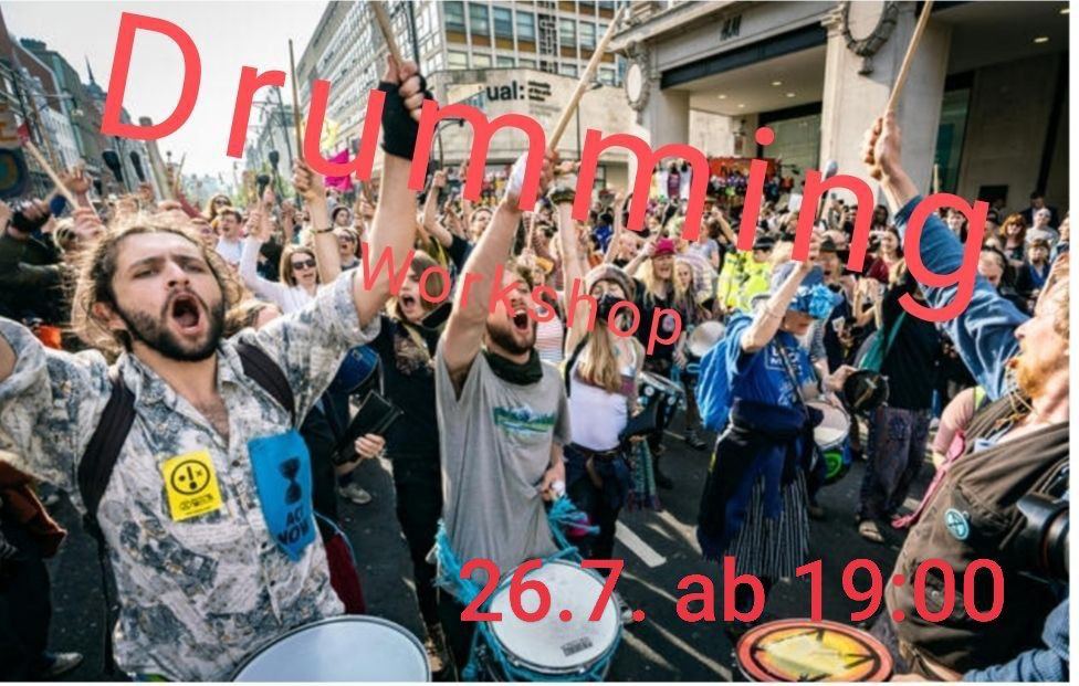 Kommt heute zum Drumming Workshop

Kostenlos &amp; offen für alle mit und ohne Talent Beats kennen lernen die Freude machen und jede Demo bereichern, einfach drauflos ausprobieren.
Wann: 26.7. ab 19:00 
Wo: im Park am Leibnizplatz

Kommt vorbei 🌍⌛️