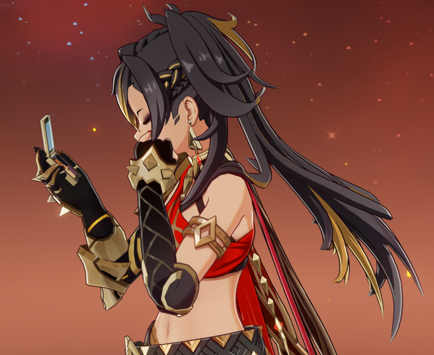 seikan51's tweet photo. Dehya likes makeup, perfumes, clothes, etc. She is very femenine despite trying to look tough. She also likes to go shopping with Candace, gets her hair braided by Dunyarzad and exchanges makeup with Nilou yet fandom often forgets it? Her idle is her retouching her eye makeup 😭 https://t.co/TLHfFeBWCX