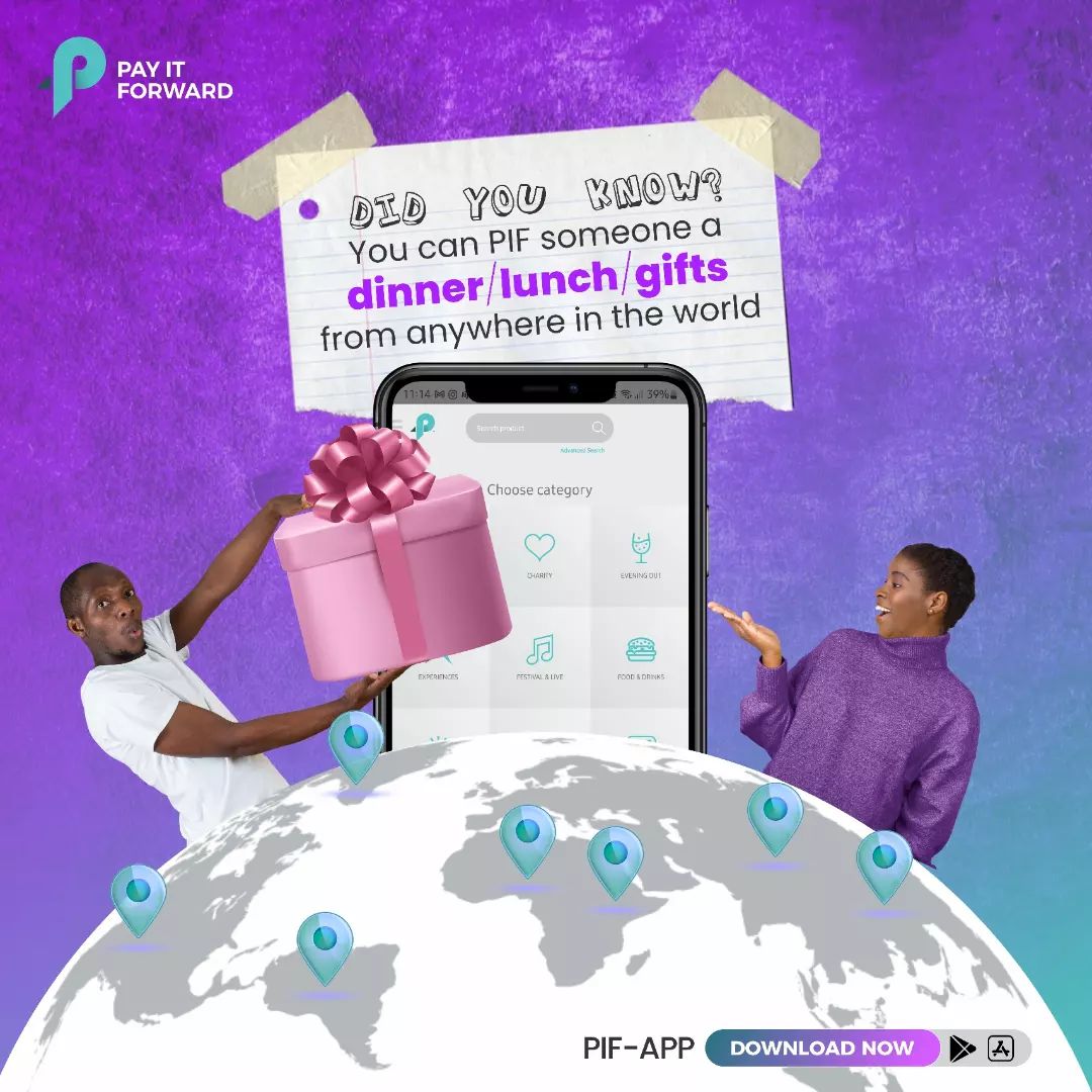 PIFAfrica's tweet photo. Gifting has never been this Effortless and Seamless.

Don't miss out on the joy of spreading smiles and making memories.

PIF is a social gifting app, that makes it easy to send and receive gifts, spread love and kindness across the globe.

Download the PIF app today!

#PIFApp https://t.co/B9St8EHzLh