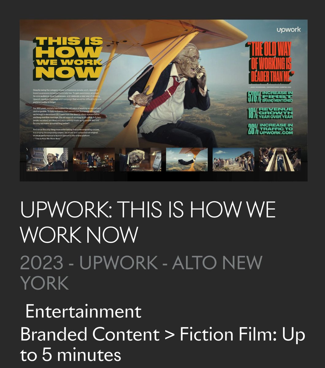 ahmadao's tweet image. Wow! @Upwork&apos;s #ThisIsHowWeWorkNow campaign was shortlisted for three awards at Cannes 🏆🏆🏆. Congratulations team 💚.