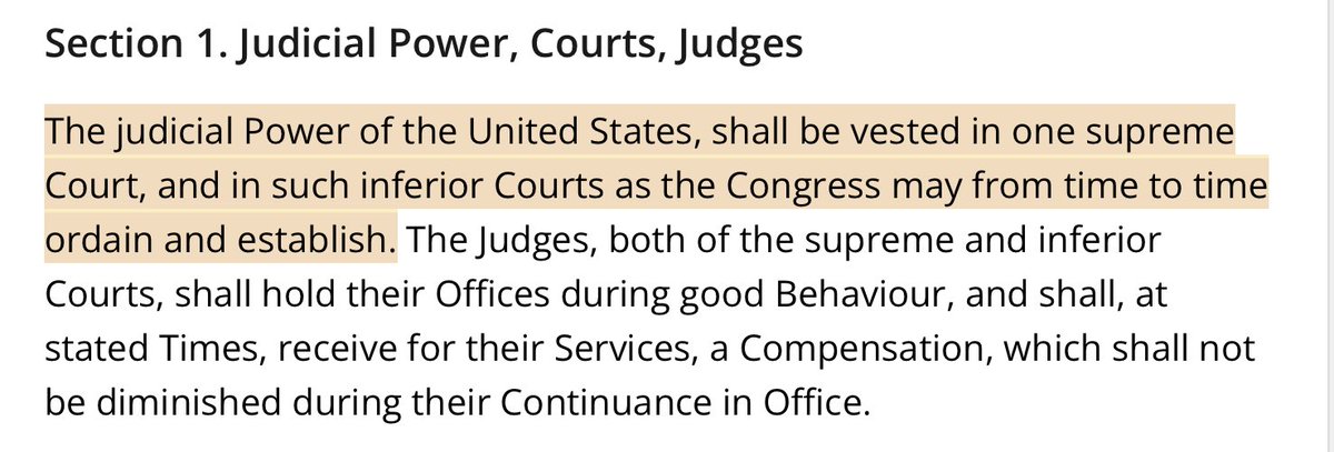 @tommyboy0690 @Yahoo Section 1 of Article 3 of the Constitution imparts a “lifetime appointment” via the words “during good behavior.”

That’s it. No other language.

How can ANY of these REPUBLICAN justices be described as being in “good behavior”⁉️

#ImpeachThomas
#ImpeachAlito
#ImpeachKavanaugh