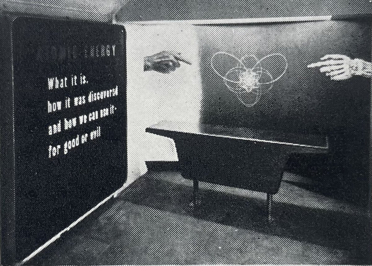 The Atomic Energy Exhibition Train, which toured Britain for several months in 1947. Designed by Peter Moro &amp; Robin Day to “popularise the subject of atomic energy”.