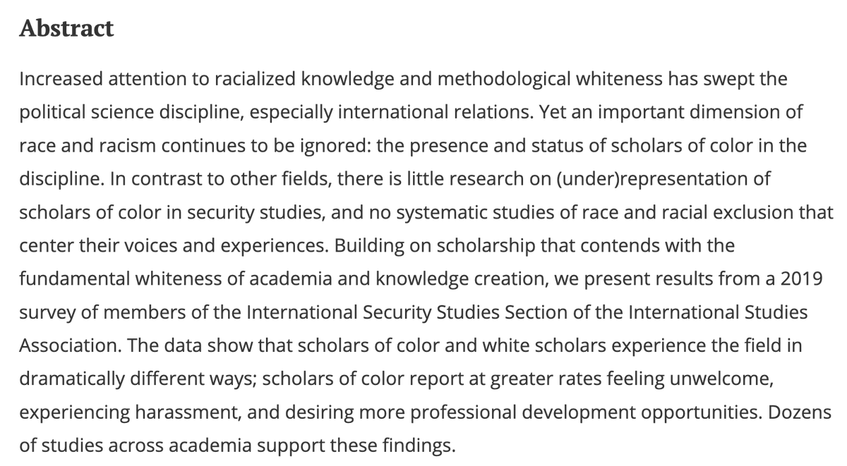 New article: 'Race and Racial Exclusion in Security Studies: A Survey of Scholars,' by @kelly_zvobgo, Arturo Sotomayor, @mariarostrublee, @meredithloken, @g_karavas, and @c_duncombe. tandfonline.com/doi/full/10.10…