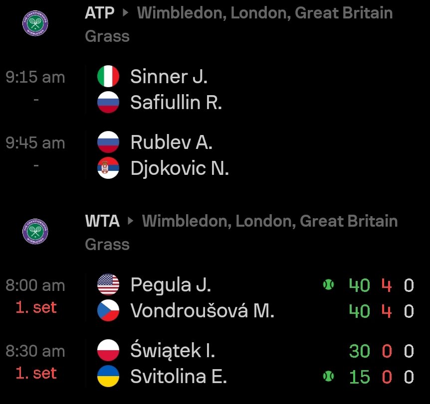 satoshi_rob's tweet photo. TODAY'S #WIMBLEDON QUARTERFINALS.
NEW YORK TIME ZONE (EDT UTC -4) https://t.co/8hLQaF5s9g