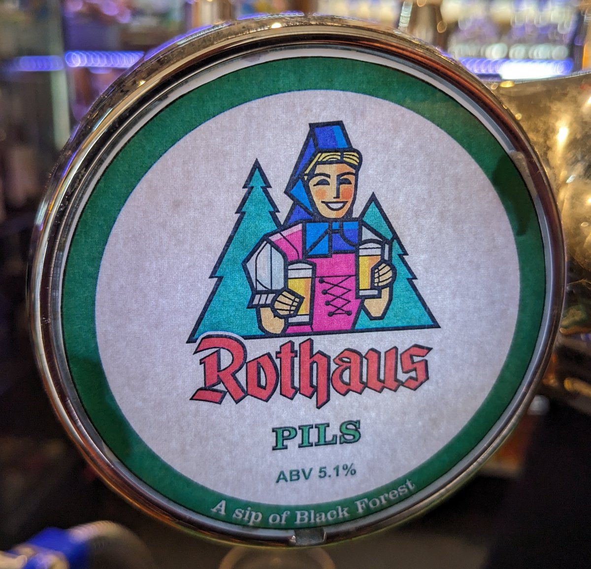 We have Rothaus Pils, fresh on the bar today.

The best aromatic hops from Tettnang and Hallertau as well as local malt made from summer barley and the purest spring water from the Black Forest give Rothaus Pils its uniquely fresh and tangy taste.