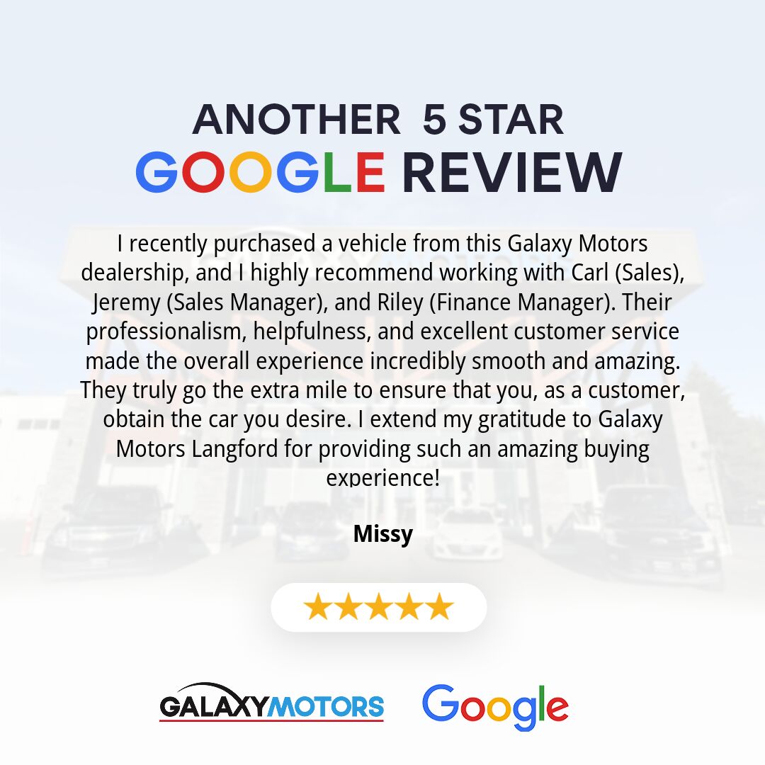 Another 5 Star Google Review! Thank you for working with us Missy.
#5StarGoogleReview #GalaxyMotors