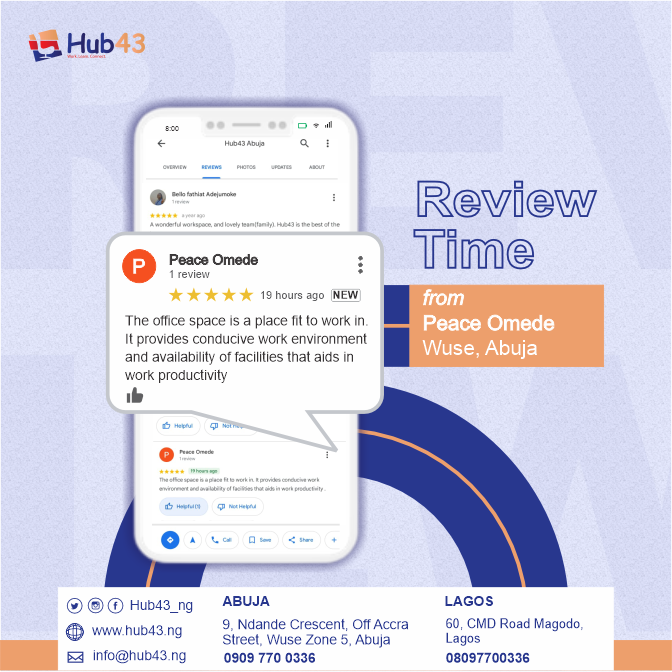 Hub43Ng's tweet photo. We are committed to delivering high-quality #coworking experience, fostering a collaborative work environment, and providing a top-tier #officespace.

Still, looking for the best #coworkingspace?
Look no further; contact us today.

#Workspace #business #startups #freelance #hub43 https://t.co/SlquYTAIbX