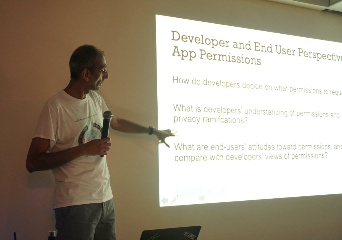 SoBigData's tweet photo. Developing an app requires both engineering skills and #privacy requirement accomplishments.
Awais Rashid Prof. of Cyber Security @BristolUni and @REPHRAIN1 discusses the challenges developers face and how this affects their privacy choices.
#SBDSummerSchool #SoBigData #CyberSec https://t.co/MxnebizFHt